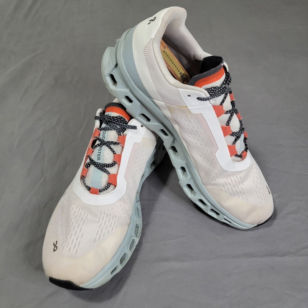 On Cloudmonster Shoes Men's Size 14 EU 49 White Orange CloudTec Running Athletic